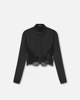 Lace-Trim Satin Crop Shirt