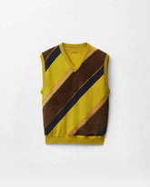 Intarsia-Wool & Leather Patchwork Vest