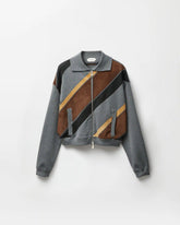 Intarsia-Wool & Leather Patchwork Zip Sweatshirt