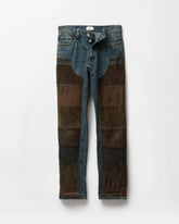 Leather Patchwork Straight Jeans