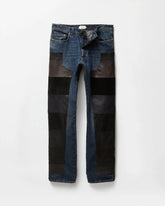 Leather Patchwork Straight Jeans