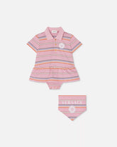 Baby Printed Striped Shirt Dress and Bandana Bib Set