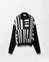 Knit Zip Cardigan with Printed Silk Inserts