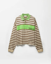 Embroidered Logo Striped Intarsia Cotton Polo