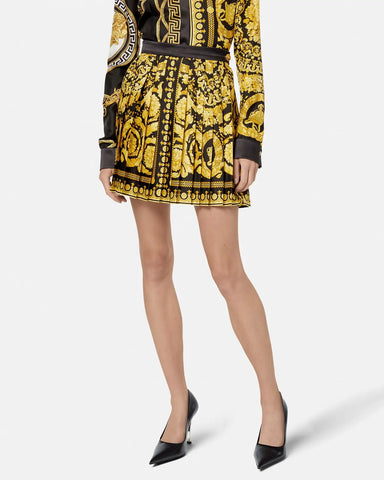 Printed Silk Twill Pleated Mini Skirt