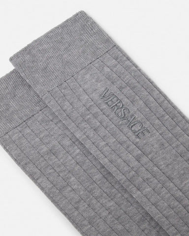 Embroidered Ribbed Cotton Socks