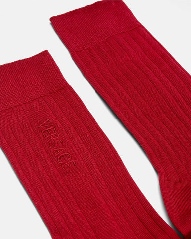 Embroidered Ribbed Cotton Socks