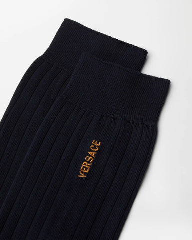 Embroidered Cotton Ribbed Socks