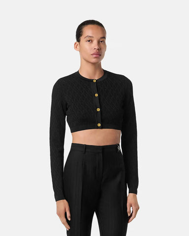 Jacquard Stretch Viscose Knit Crop Cardigan