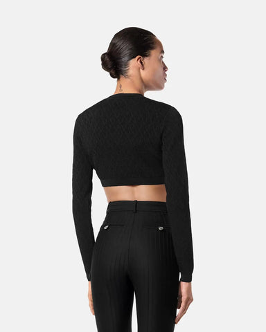 Jacquard Stretch Viscose Knit Crop Cardigan