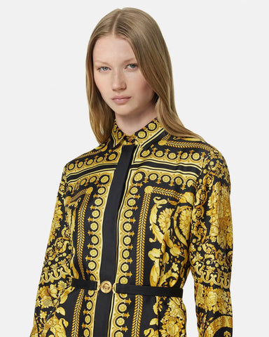 Printed Silk Twill Mini Shirt Dress