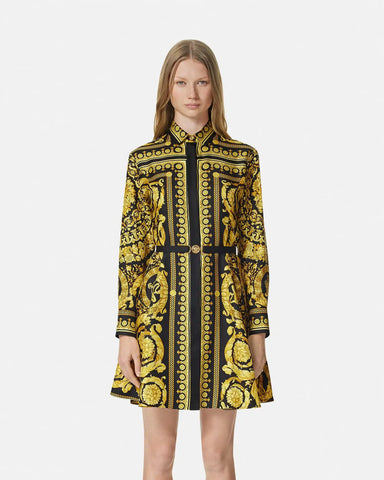 Printed Silk Twill Mini Shirt Dress