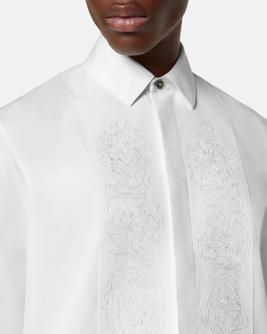 Embroidered Cotton-Poplin Evening Shirt