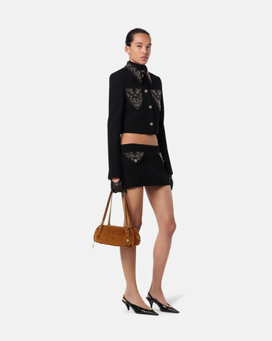 Versace Tag Suede Bowling Bag