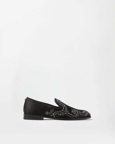 Medusa Embellished Satin Slippers