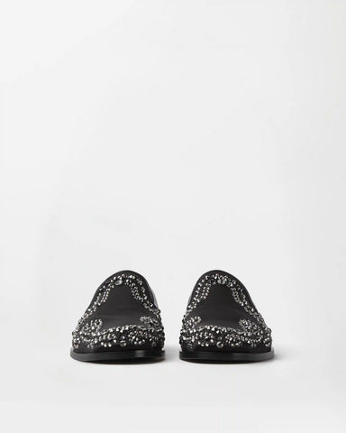 Medusa Embellished Satin Slippers