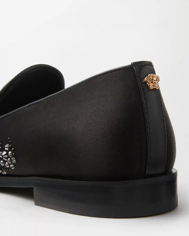 Medusa Embellished Satin Slippers