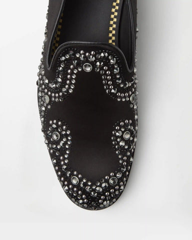 Medusa Embellished Satin Slippers