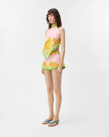 Printed Cotton & Silk Voile Cover-Up Shorts