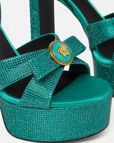 Gianni Ribbon Embellished Satin Sandals 140 mm