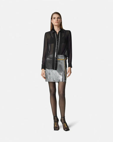 Embellished Metal Mesh Mini Skirt