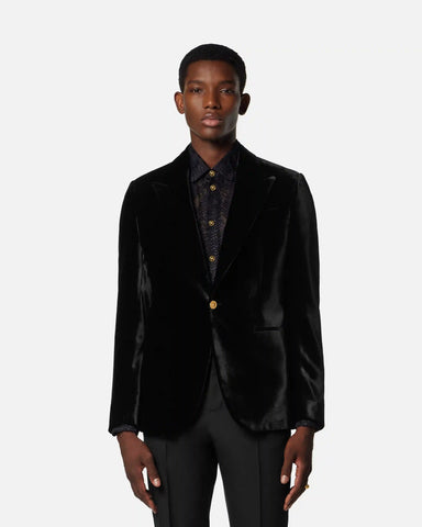 Velvet Single-Breasted Blazer