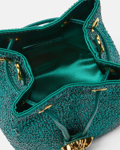 La Medusa Embellished Satin Mini Bucket Bag
