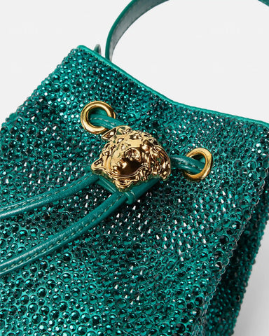 La Medusa Embellished Satin Mini Bucket Bag