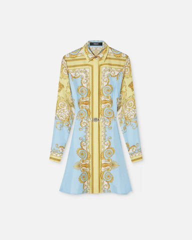 Printed Silk Twill Mini Shirt Dress