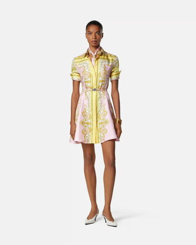 Printed Silk Twill Mini Shirt Dress