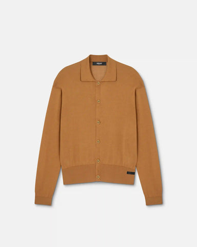 Silk-Cotton Knit Polo Cardigan