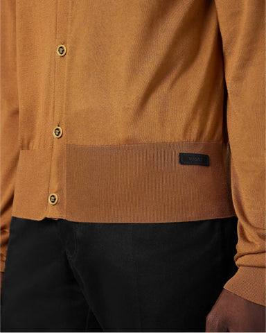 Silk-Cotton Knit Polo Cardigan