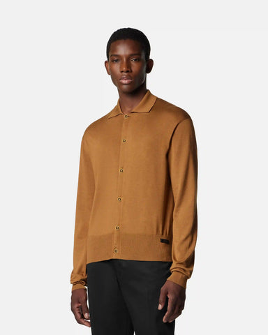 Silk-Cotton Knit Polo Cardigan