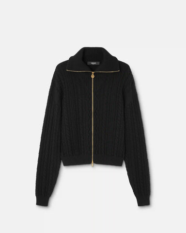 Embroidered Wool Knit Zip Sweater