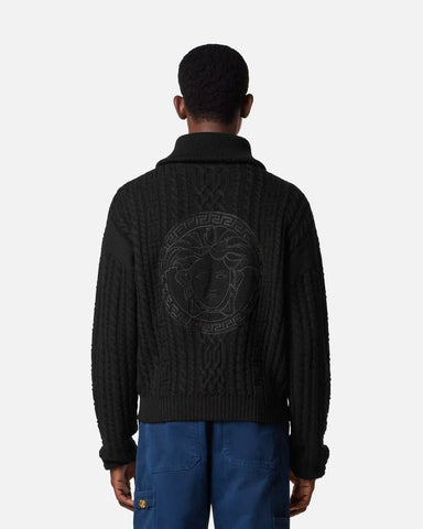 Embroidered Wool Knit Zip Sweater