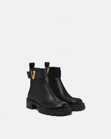V Leather Ankle Boots