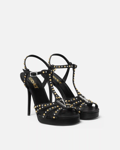 V Embellished Leather Sandals 120 mm