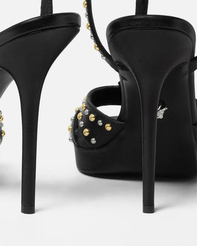 V Embellished Leather Sandals 120 mm