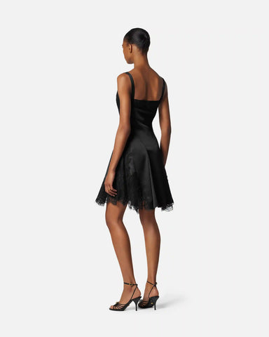 Lace-Trim Satin Mini Dress