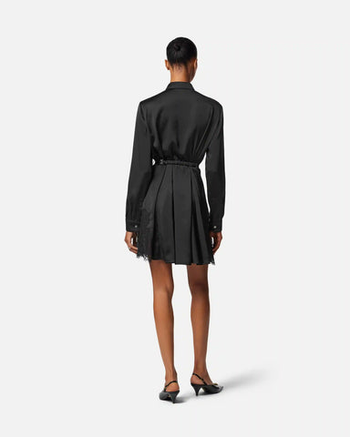 Lace-Trim Satin Mini Shirt Dress