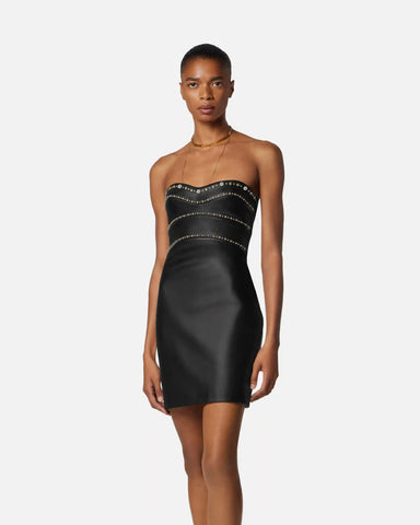 Embellished Leather Mini Dress