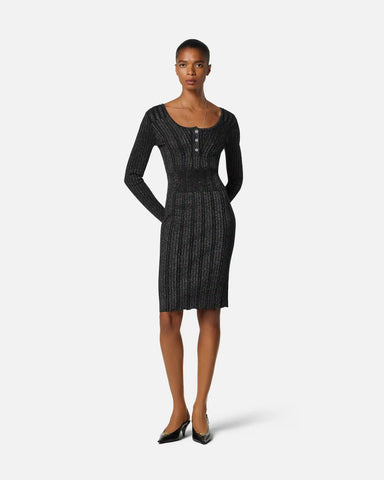 Lurex-Blend Ribbed Knit Midi Dress