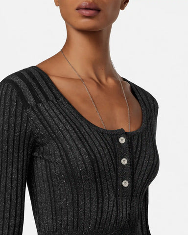 Lurex-Blend Ribbed Knit Midi Dress