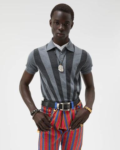 Embroidered Intarsia Wool Knit Polo