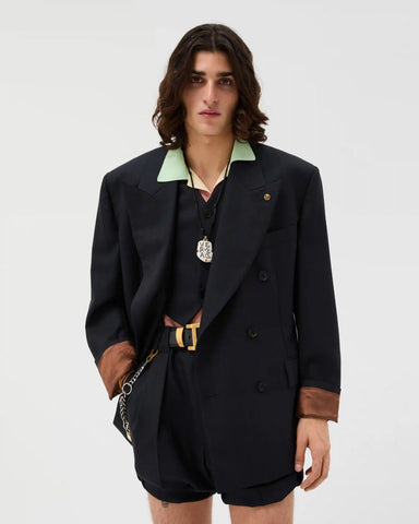Pinstripe Wool Boxy Blazer