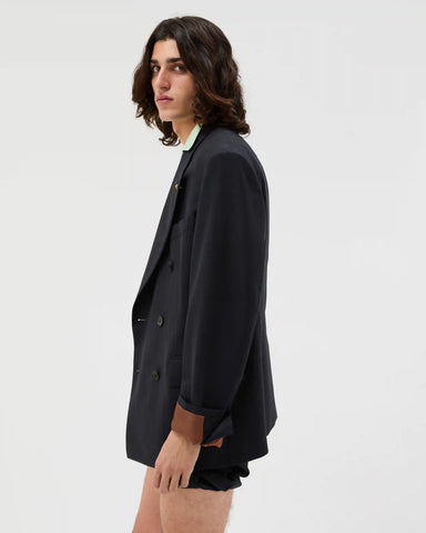 Pinstripe Wool Boxy Blazer