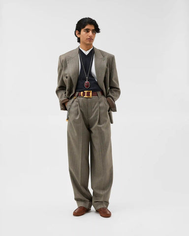 Pinstripe Wool Twill Oversized Pants
