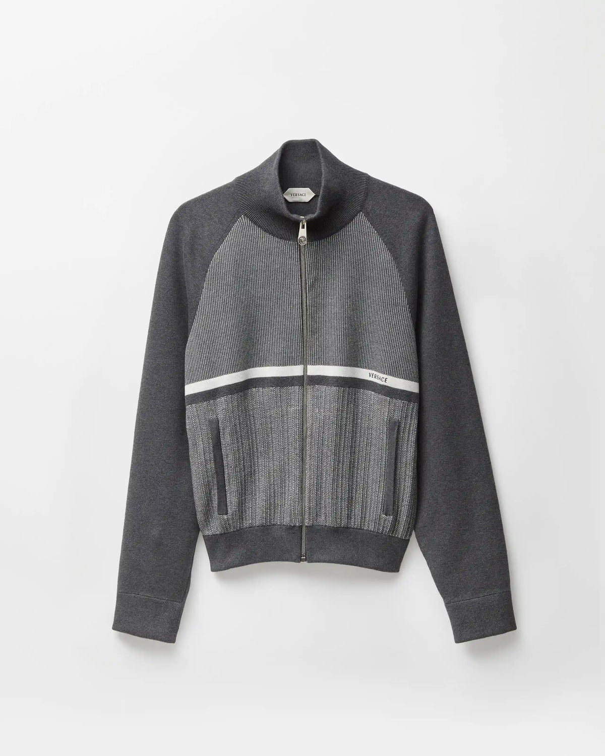 Embroidered Jacquard Cotton Knit Zip Sweater