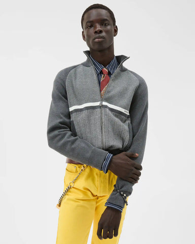 Embroidered Jacquard Cotton Knit Zip Sweater