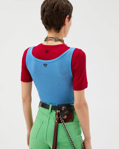Embroidered Ribbed Wool Tank Top